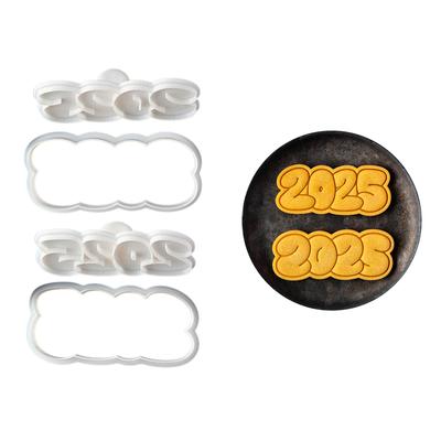 Simple New Year Cookie Cutters Pressable Biscuits Mold Plastic Cookie Stamps Baking Decorating Tool Easy To Clean