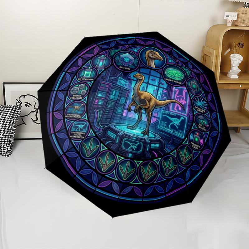 Glass Dinosaur Lab pattern umbrella, portable and foldable design, 8 ribs, a casual accessory for Halloween, Christmas, and birthday gifts.