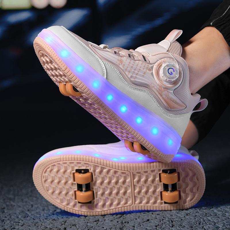 Roller skates outdoor training shoes creative gifts for boys and girls double row four wheels with LED lights parkour shoes