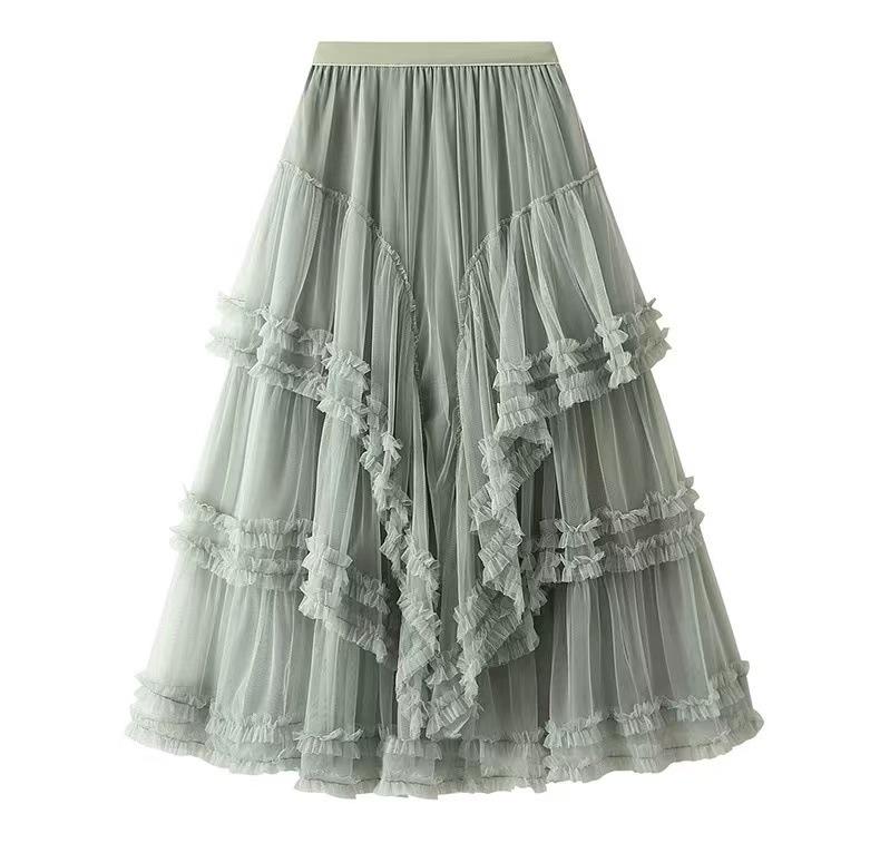 Elegant Multi-Layered Tulle Lace Midi Skirt