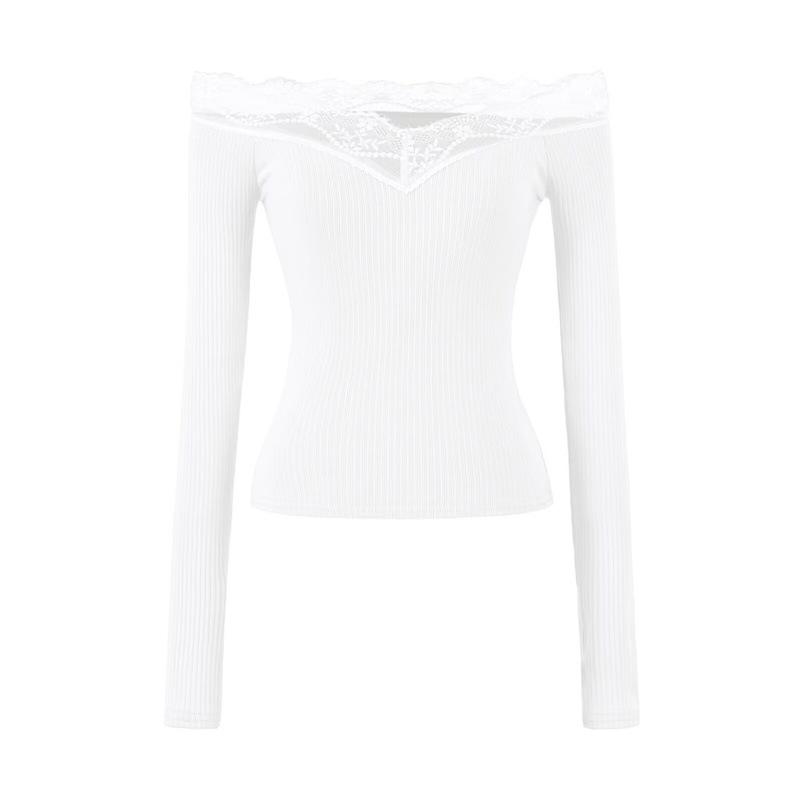 Spicy Lace Off-Shoulder Crop Top: Women's One-Shoulder Long-Sleeve, Waist-Cinching, Sexy Style.