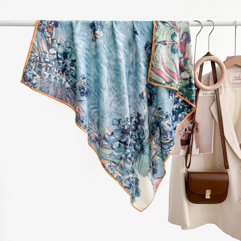 New double-sided printed silk wool texture silk scarf bag head scarf fashion 91 square scarf imitation cashmere warm skin-friendly scarf