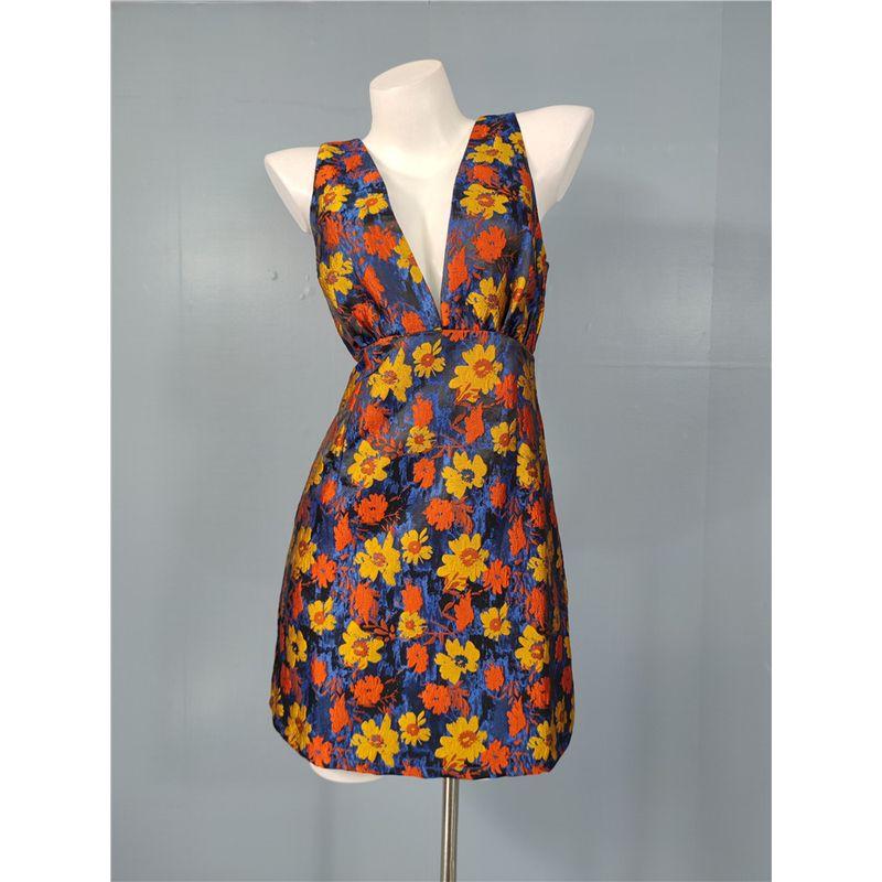 Foreign Trade Order Temperament Fashion Elegant Beautiful Jacquard Lady Flower V-neck Backless Slimming Short Gyaru Dress