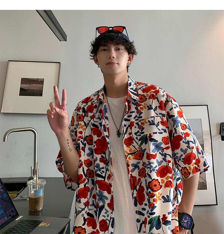 Men's Hawaiian Floral Short-Sleeve Shirt - Trendy, Lightweight, High-End Hong Kong Style Design