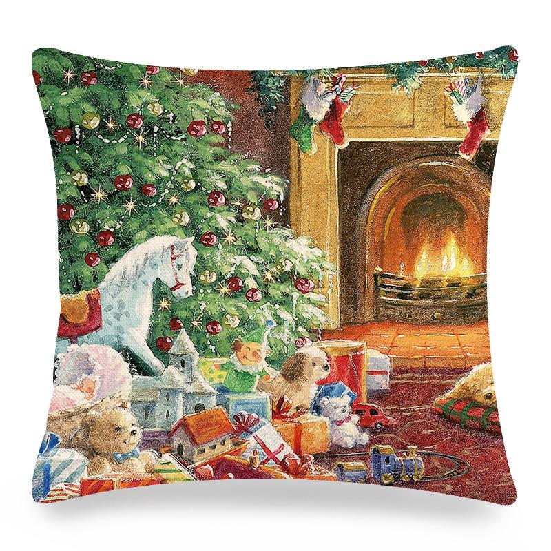 The cartoon Santa Claus is giving out gifts Digital printing short plush pillow covers for sofa office cushion cover home goods