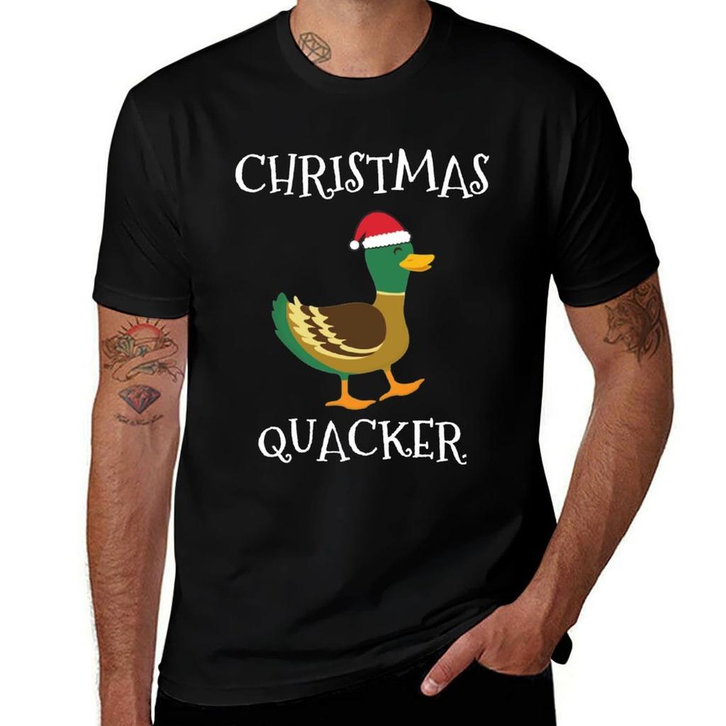 Christmas Quacker Funny Duck Santa Hat Christmas Tshirt Abstract Pattern Print Top Tshirt