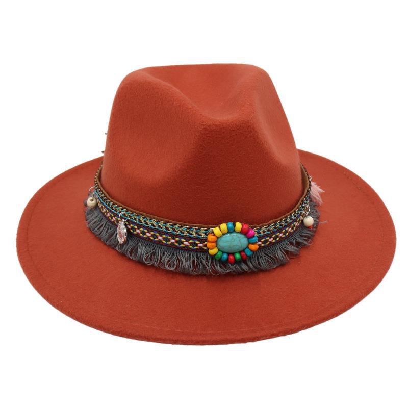 Ethnic Style Top Hat, Gem Decorated Jazz Hat, Men'S And Women'S Felt Hats, Mongolian Plush Hats, Fedora Hats Are Trendy