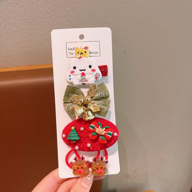 Festive Red Cartoon Hair Clips & Ties Set for Women & Kids - Autumn/Winter Accessories