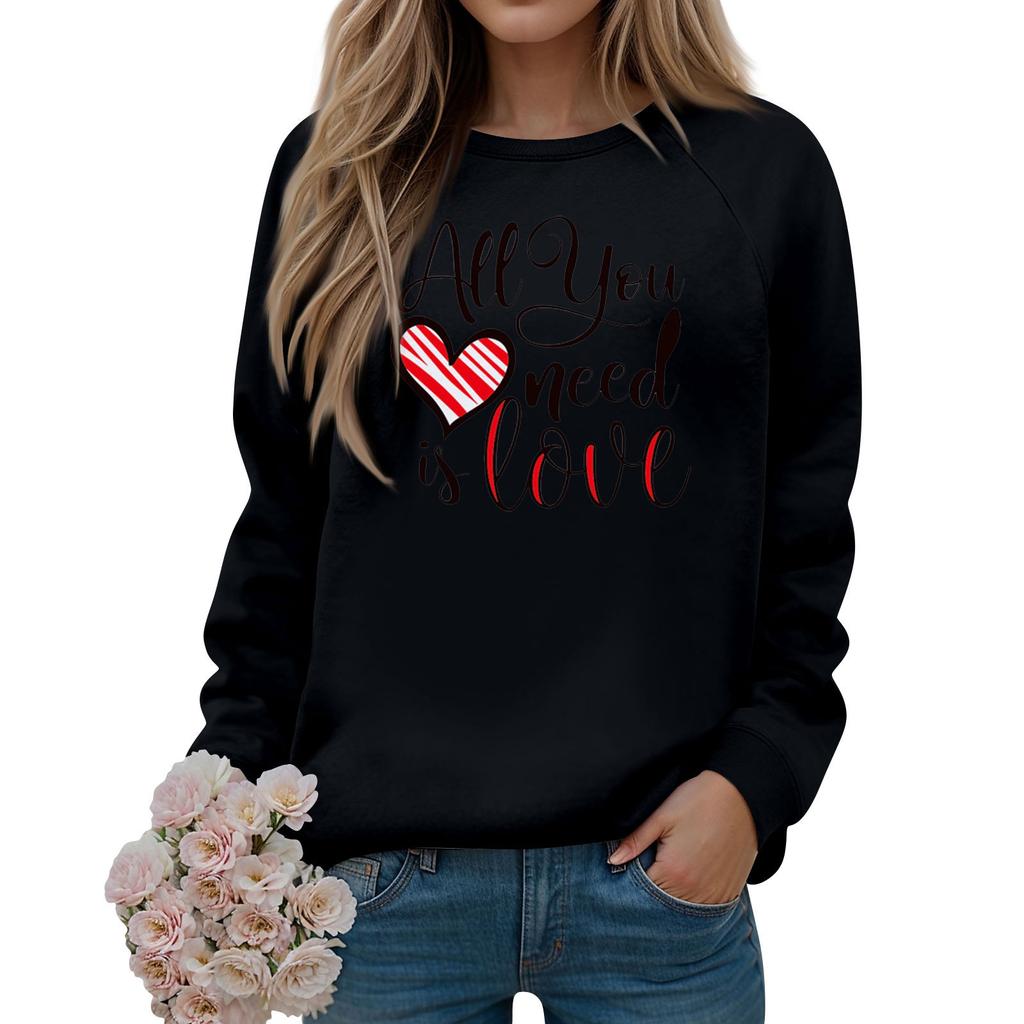 Ladies' Fashion And Leisure Long-sleeved Solid Color Valentine's Day Printed Round Neck Sweater Top