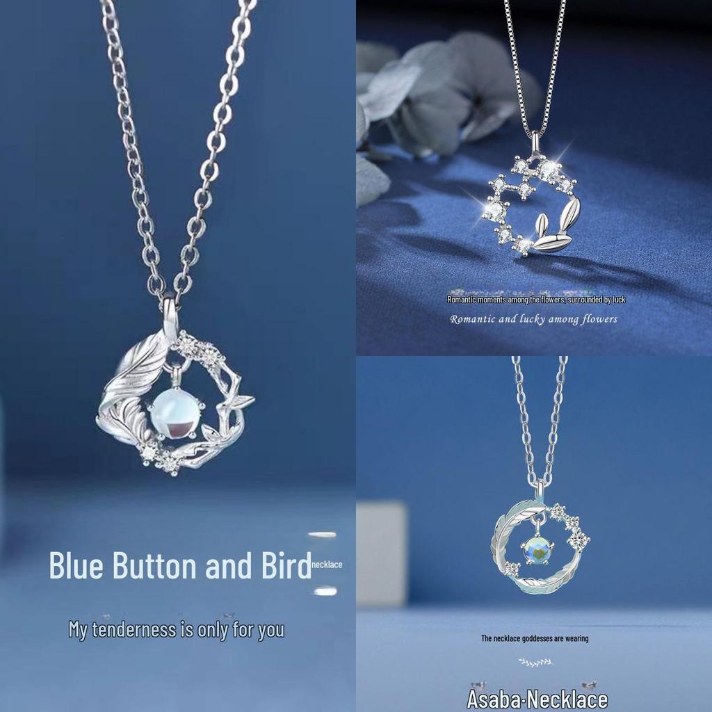 Eucalyptus and Bird Necklace - Elegant and Versatile Korean Friendship Gift for Women