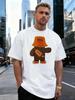 Bear with Orange Hat Graphic 100% Cotton Men's T-Shirt, for Daily Casual Wear