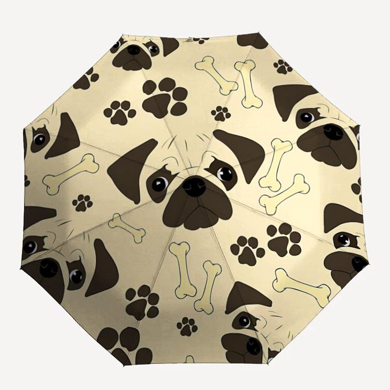 1pc Pug Pattern Automatic Open/Close Folding Umbrella - Compact 8-Rib Design, Daily Use, Perfect Gift for Friends & Family yy260327088