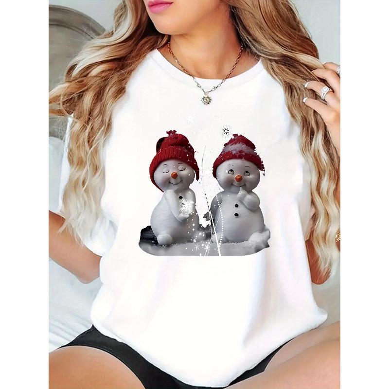 

Женская повседневная рождественская футболка с принтом белого медведя, европейский размер - , Круглый вырез, Короткий рукав, Эластичная ткань, Праздничная комфортная футболка S белый