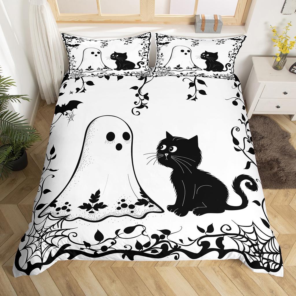 Homewish Funny Halloween Ghost Duvet Cover Set,Gothic Spider Web Bedding Set,Teens Boys Girls Kids Bed Set