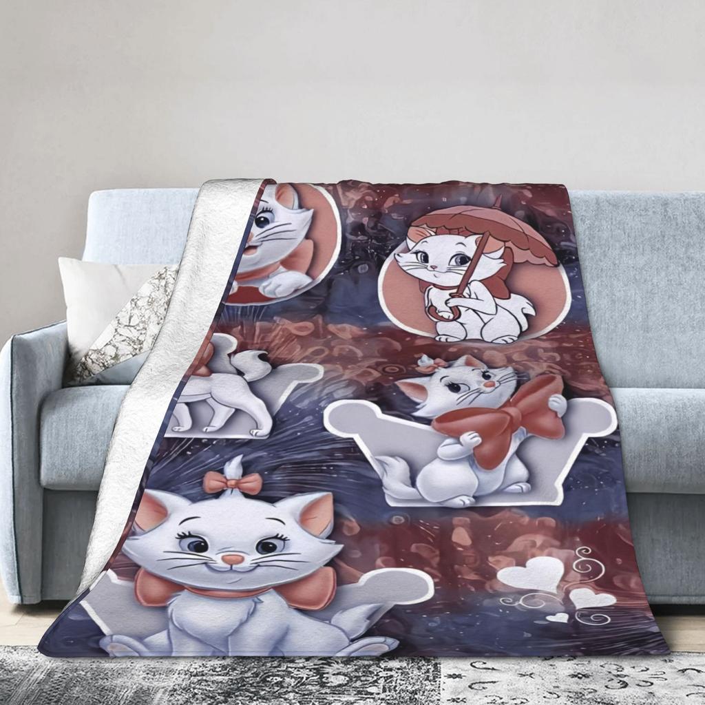 Marie Cat Aristocats Blanket Fleece Summer Air Conditioning Portable Lightweight Throw Blanket for Bed Travel Bedspread