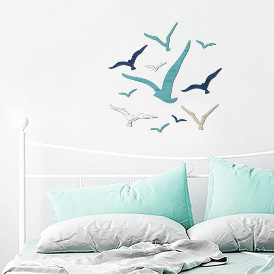 11 Pcs Wood Nautical Seagull Wall Art Handmade Coastal Theme Wall Decor Vintage Flying Sea Bird Wall Sculpture for Home Bathroom Lake House