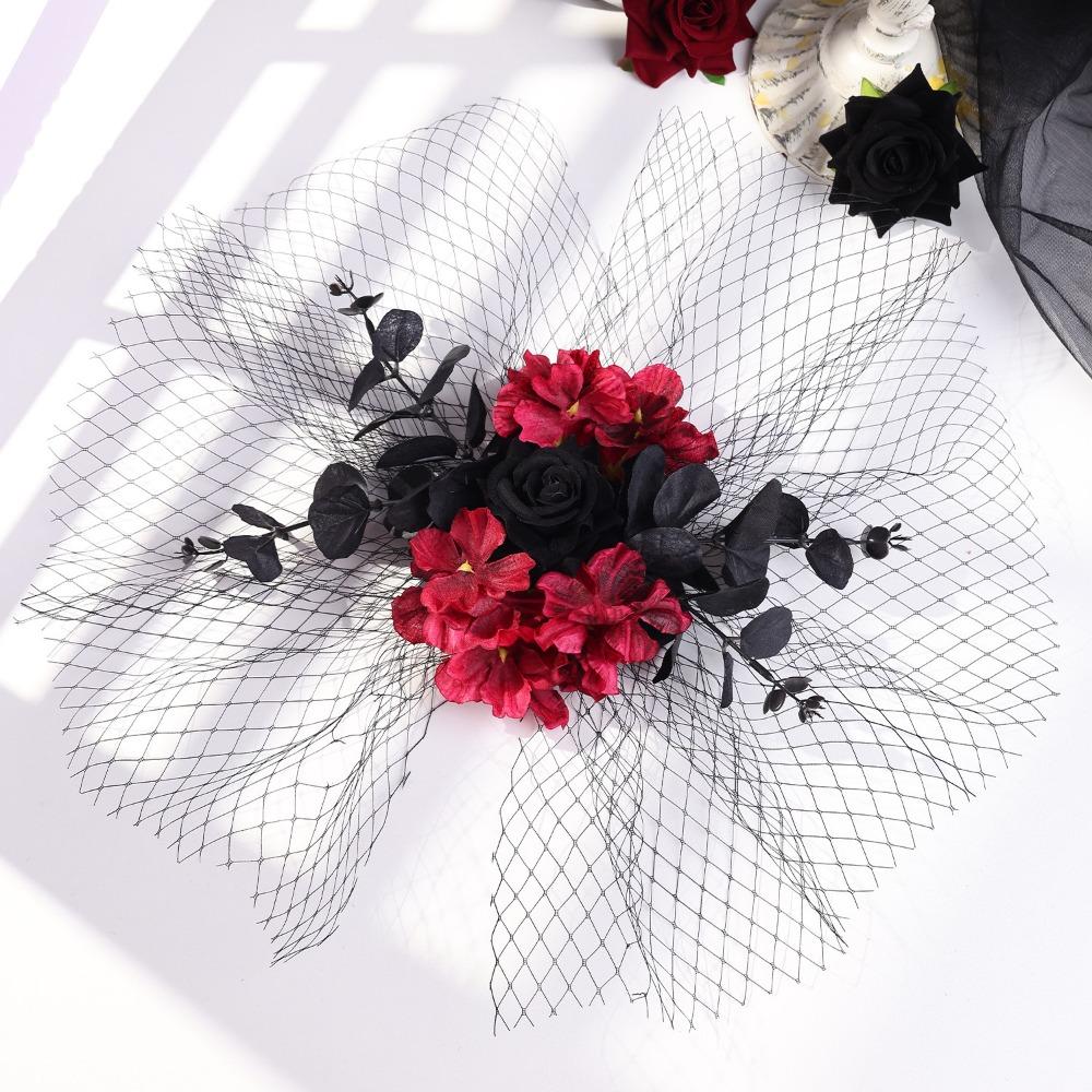 Elegant Halloween Hairpin Fashion Mesh Headpiece Creative Rose Hairpin Dress Up Event