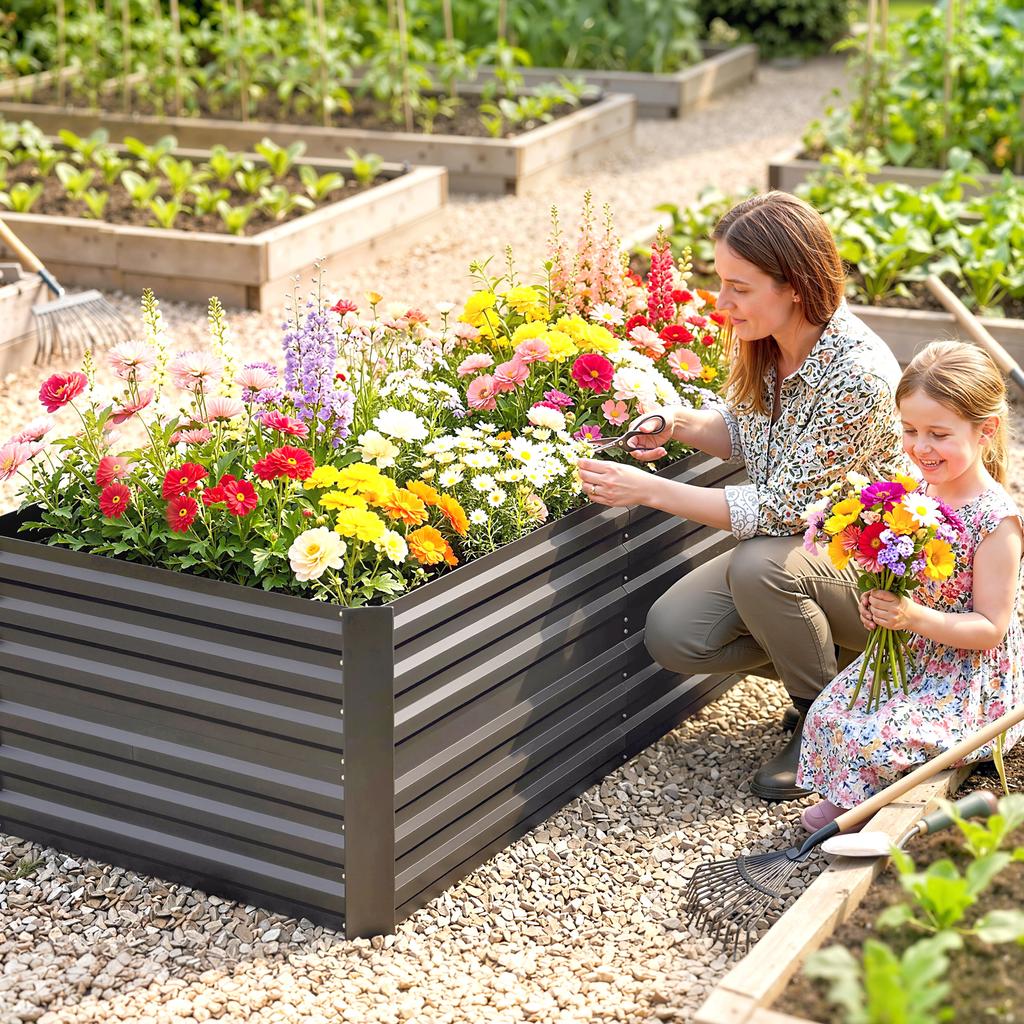 Raised Beds for Garden, Galvanised Steel Outdoor Planters with Multi-reinforced Rods, 180 X 90 X 59 Cm, Dark Grey