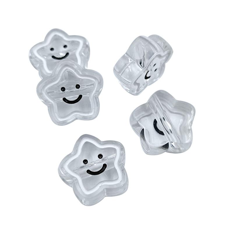 5 adet 19mm Akrilik Damla Yağ Şeffaf Pentagram Gülen Yüz Boncuk DIY El Yapımı Boncuklu Kolye Saç Halat Aksesuarları