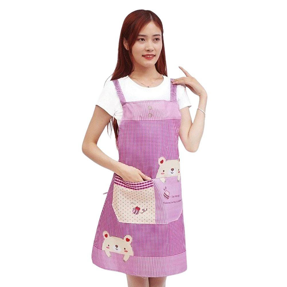 Durable Waterproof Kitchen Apron Pocket Sleeveless Cleaning Aprons Oil-proof Kitchen Smock Household Supplies фиолетовый