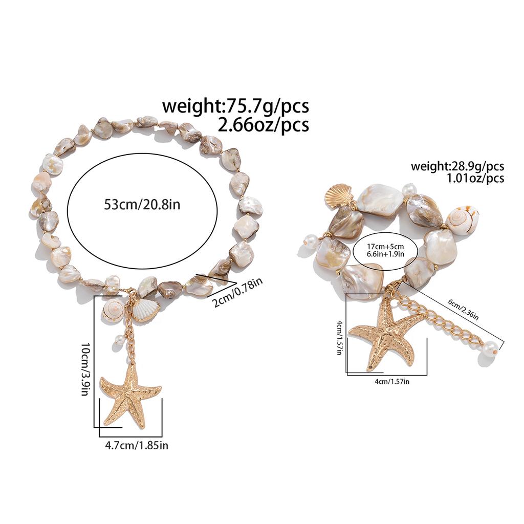 Ingemark Boho Summer Vacation Starfish Conch Pendant Choker Necklace Bracelets for Women Imitation Pearl Chain Y2K Jewelry Set