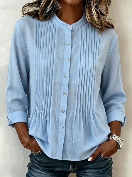 Spring and Summer New Women's Casual Long-sleeved Pleated Shirt Europe and America