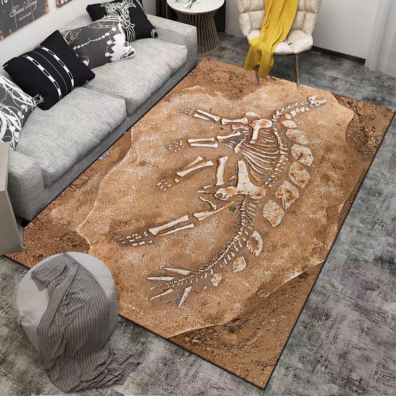 Teppich mit Dinosaurier-Fossilienmuster, Einzigartige Heimdekoration für Jurassic-Liebhaber, Geeignet als rutschfeste Spielmatte für Wohnzimmer- und Schlafzimmer-Sofas