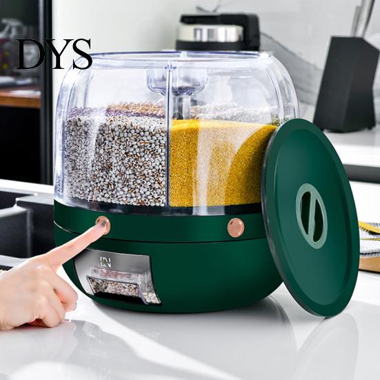 Rotating Grain Organizer Storage Holder Large Capacity One Button Opening Good Sealing Container Food Grade Detailed Division Design Jar Kitchen