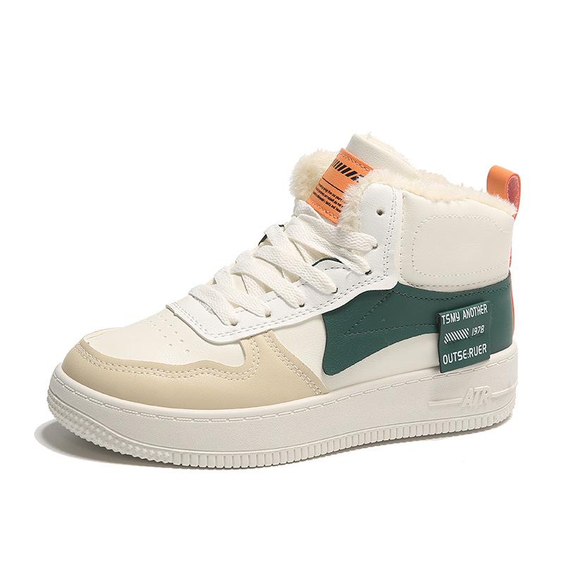 Women's Winter Plush Lined High-Top Sneakers Outdoor Slip-On Faux Fur Lined Short Booties Warm Running Sport Shoes Faux Leather Snow Boots for Female