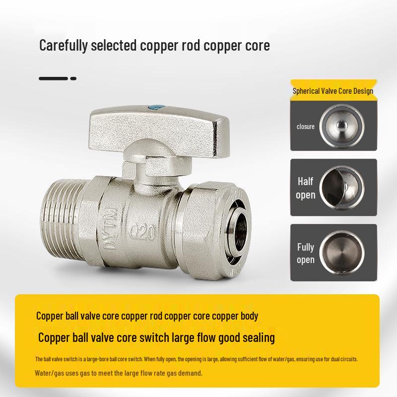 Thick Copper Card Sleeve Ball Valve for Aluminum-Plastic Pipe: Male Thread Water Heater Switch Valve