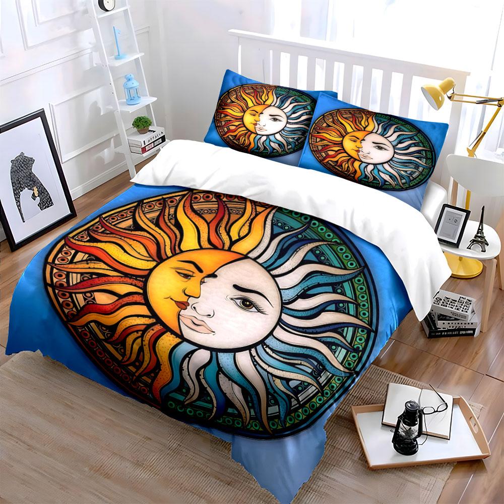 Sun and Moon Themed Decor Set kid's and adults' bedroom decor, Exquisite three-piece bedding set gift