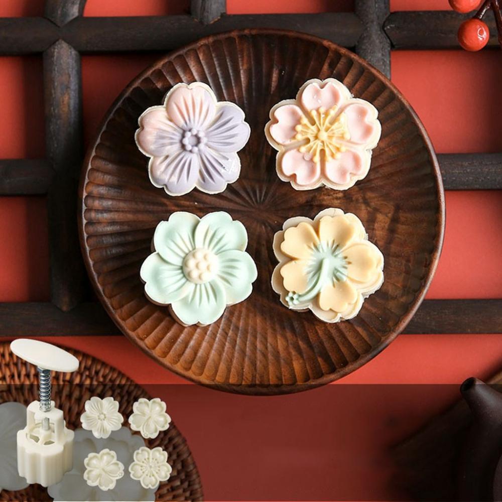 Pattern Pie Making Manual Press Sakura Mooncake Mold Mooncake Press Pastry Tool Cookie Stamps