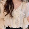 Small Fresh French Polka Dot Mushroom Edge Shirt for Women with A Unique Spring Design Long Sleeved Chiffon Top