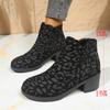 2025 Autumn and Winter New Zipper Leopard Print Medium Heel Short Boots Large Size 35-43 Thick Heel European and American Boots Women