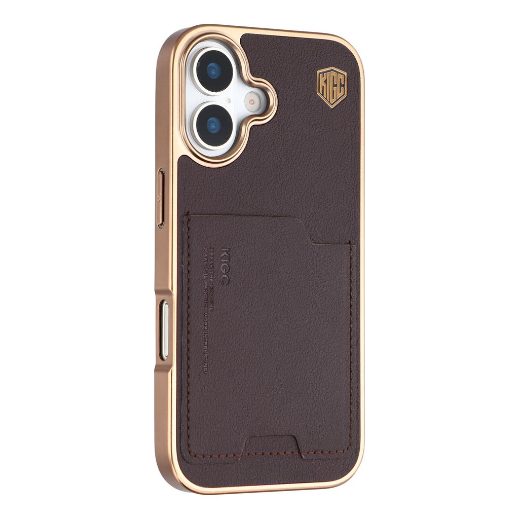 KIGC For iPhone 17 Case Leather + PC + TPU Electroplating Phone Cover with Card Holder