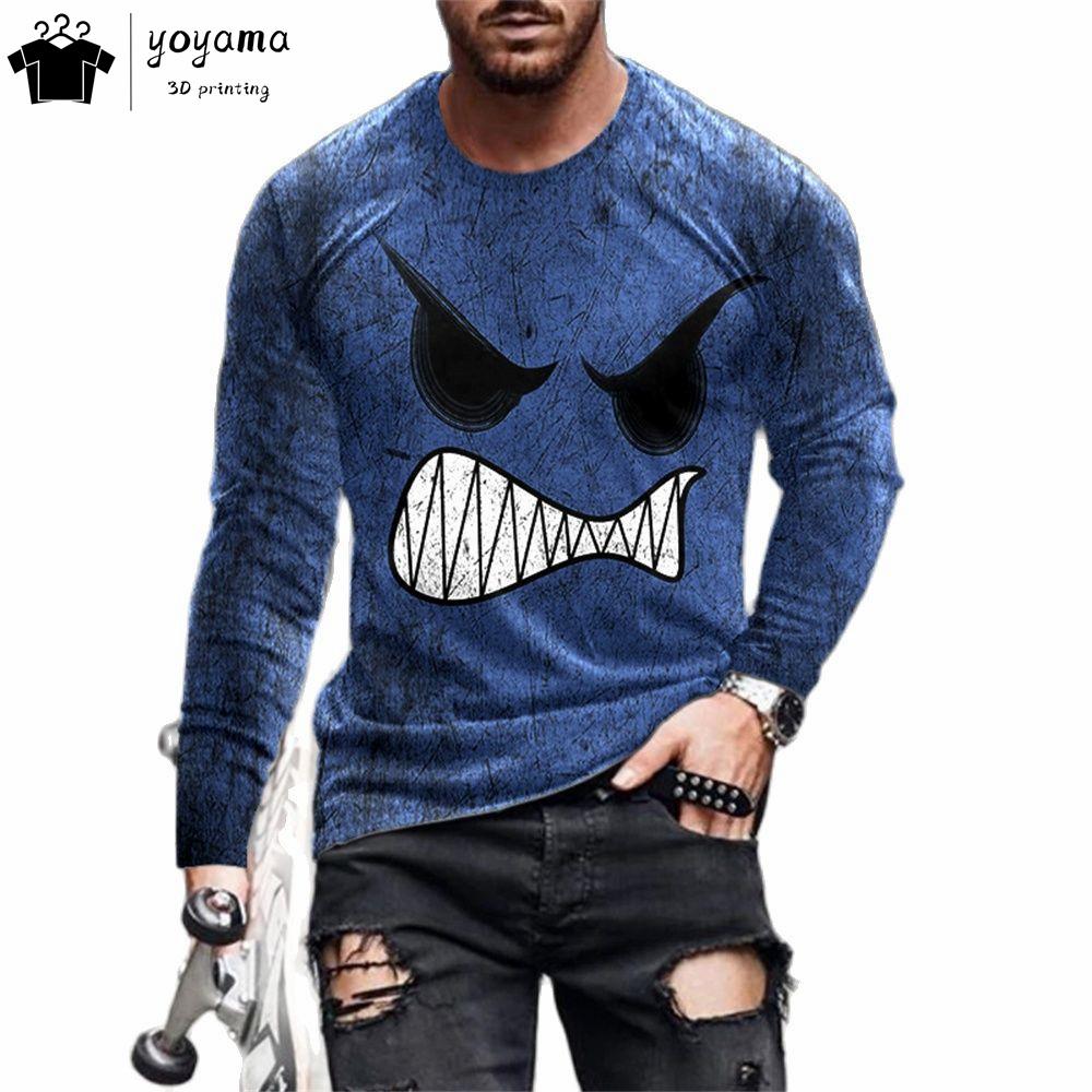 Funny Pattern Print T-shirts for Men Casual O-Neck Long Sleeve T-shirt Harajuku Street Tops Fashion Casual T-shirts