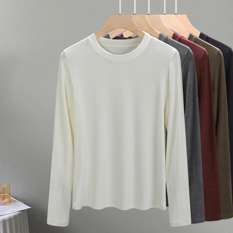 

Женская базовая трикотажная шерстяная рубашка с круглым вырезом, новая модель начала осени, внутренний топ с длинным рукавом, дизайн, приталенная рубашка XXL белый