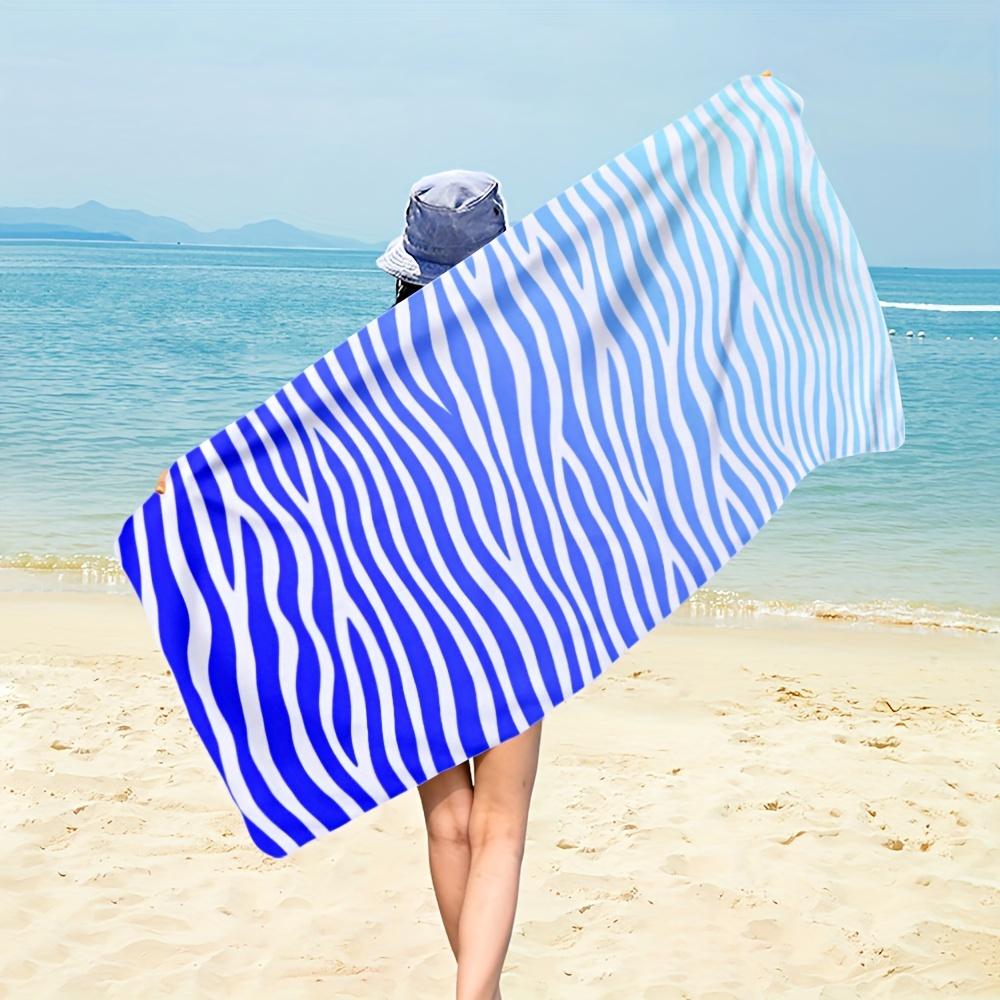 Blue Wave Zebra Stripe Beach Towel Single Sided Quick Dry Microfiber Towel for Pool Beach Swimming Summer Coastal for Vacation