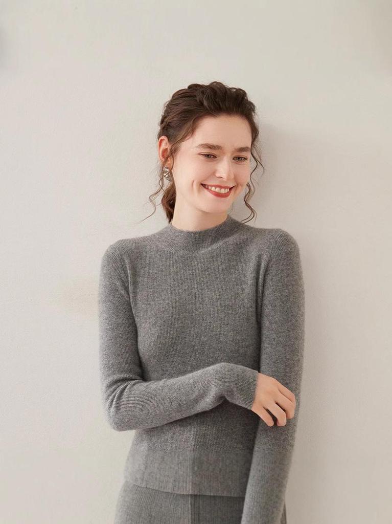 Women's Cashmere Knit Half-High Neck Sweater - Versatile Autumn/Winter Base Layer Top
