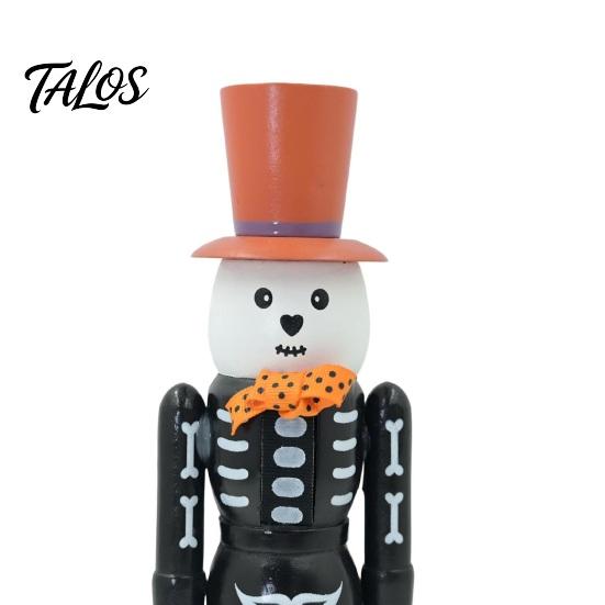 Pumpkin Basket Table Centerpiece Halloween Nutcracker Wooden Figurine, Hand-Painted Skeleton Soldier Ornament, Retro Creepy Mantel Decoration