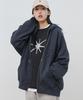 Moderment Applique Washed Oversized Zip-Up Hoodie [Charcoal]