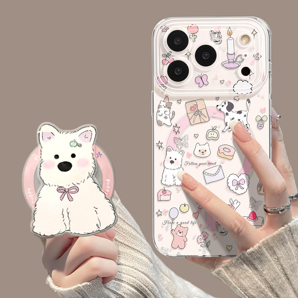 Applicable to iphone17 mobile phone case with bracket 16pm small animal 15/14 magnetic attraction 13 apple 12 cartoon 11 sets