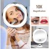 Miroir de courtoisie grossissant 10x avec lumières Écran tactile Éclairage LED Lampe de coiffage et de maquillage Ventouse inférieure Conception flexible et portable
