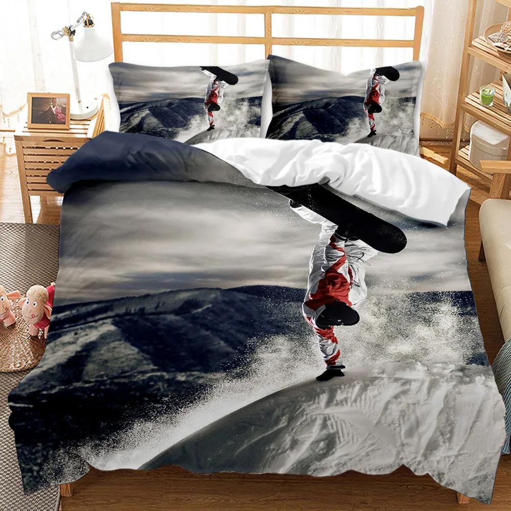 Skifahren Bettbezug Set Schneeberg Bettdeckenbezug Extremsport Spiel Polyester Steppdecke Bezug Snowboard Doppel Queen King Size