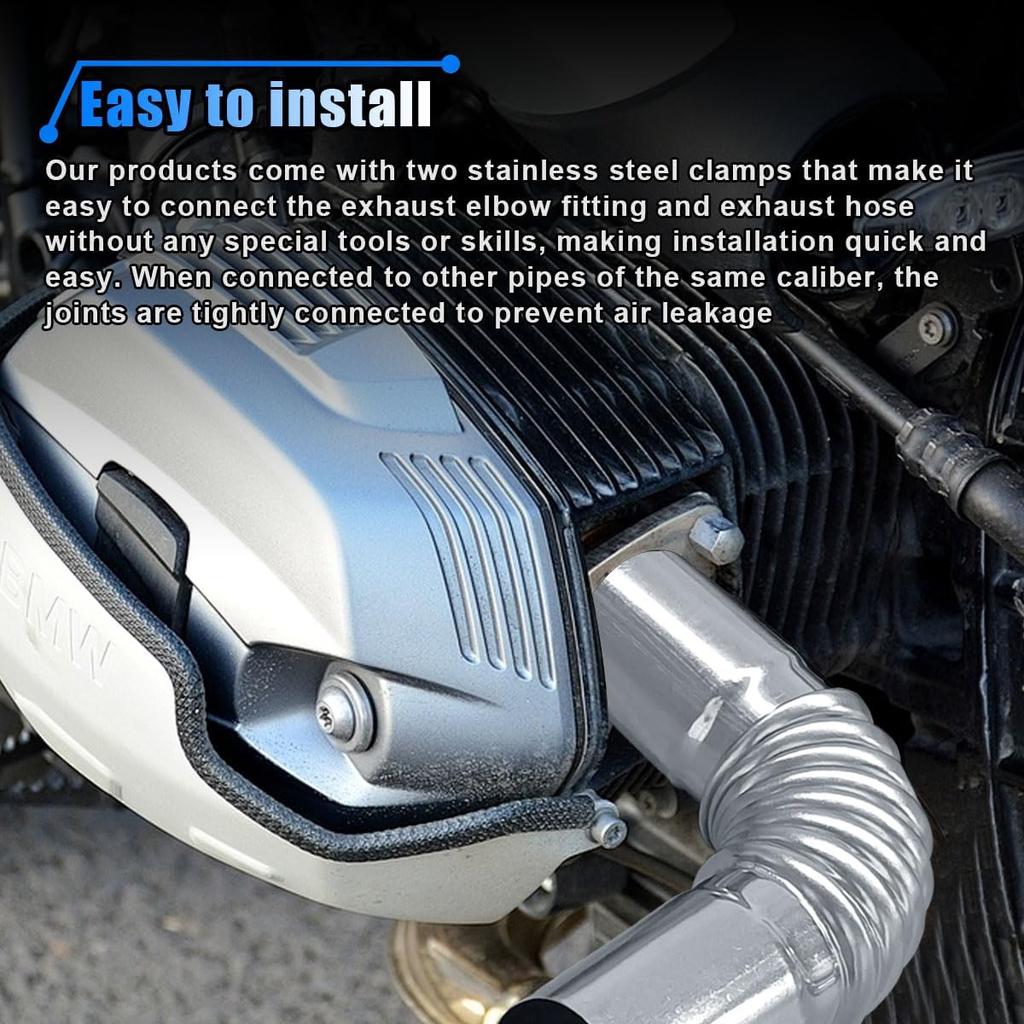 24mm Air Diesel Parking Heater Exhaust Pipe Tube Elbow Connector - Stainless Steel Flexible Exhaust Hose with 2 Clamps for Webasto Eberspacher Truck