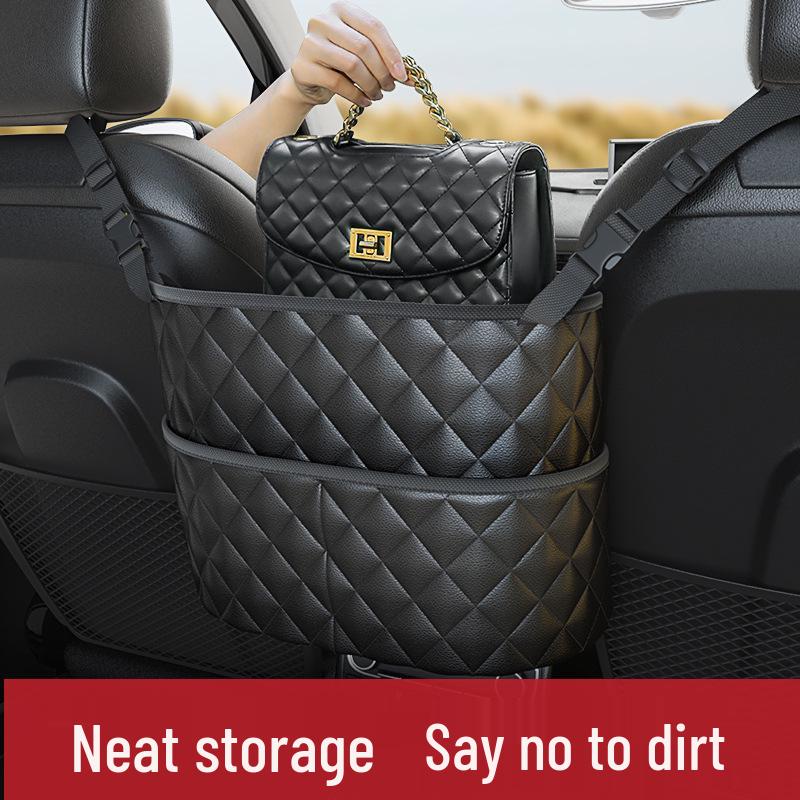 Diamond Pattern Car Seat Storage Net: Multi-Function Hanging Pocket Bag