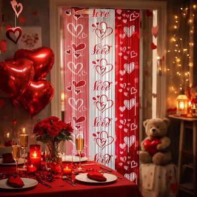 1×2 Cm Valentine's Day Rain Curtain Sparkling Romantic Heart-shaped Hanging Curtain Exquisite PET Photo Backdrop Decor