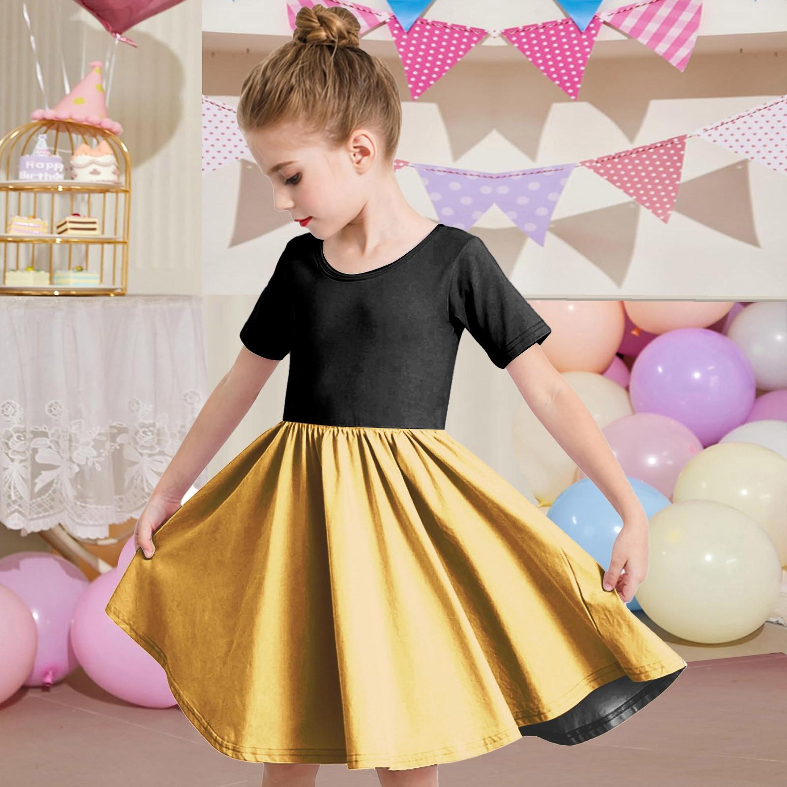 

Летнее платье для девочек, платье для малышей, однотонное повседневное платье-футболка с коротким рукавом А-силуэта 160 жёлтый