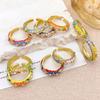 Hollow Out Colorful Enamel Flower Rings Engraved Gold Plated Ring Vintage Geometric Rings  Romantic