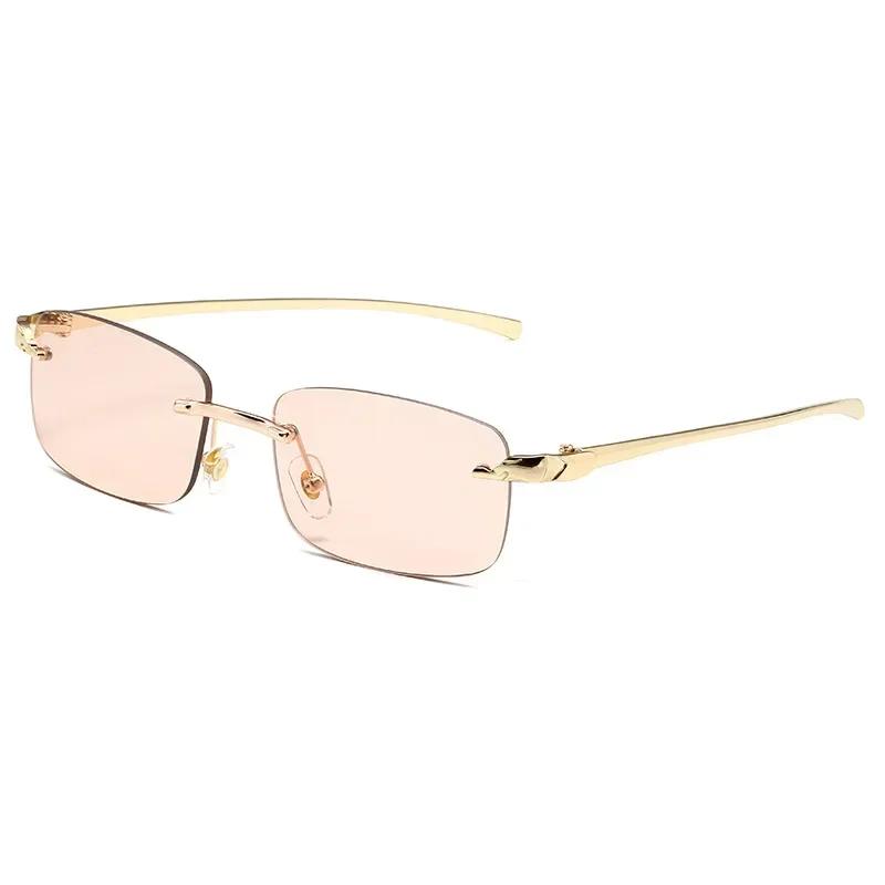 New Rectangle Vintage Sunglasses With High Grade Leopard Style Cut Edge Frameless Sunglasses Classic Casual Sun Glasses Uv400